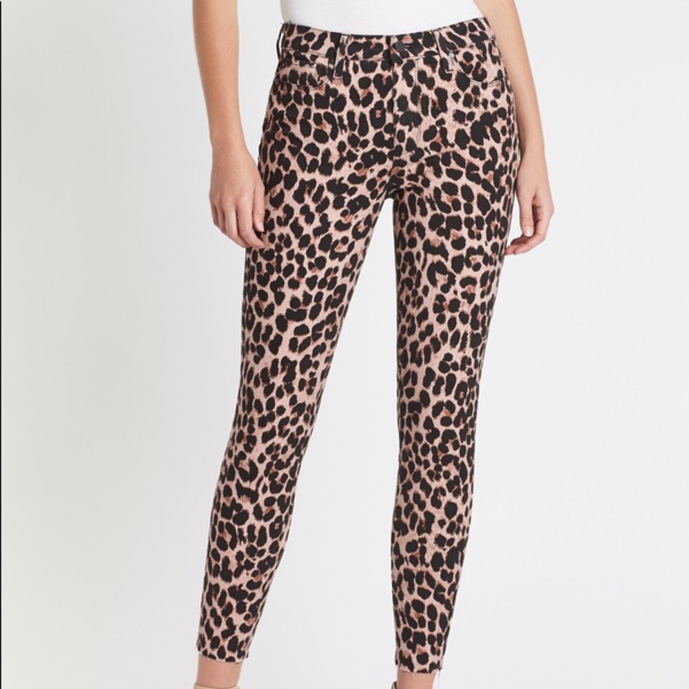 Paige Ankle Raw Hem Cheetah Print Jeans